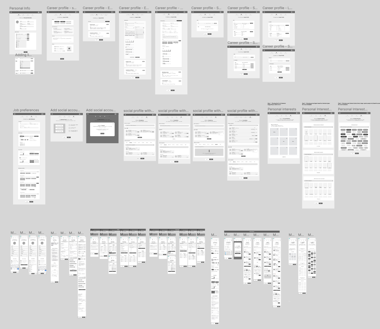 Complete set of desktop and mobile onboarding wireframes