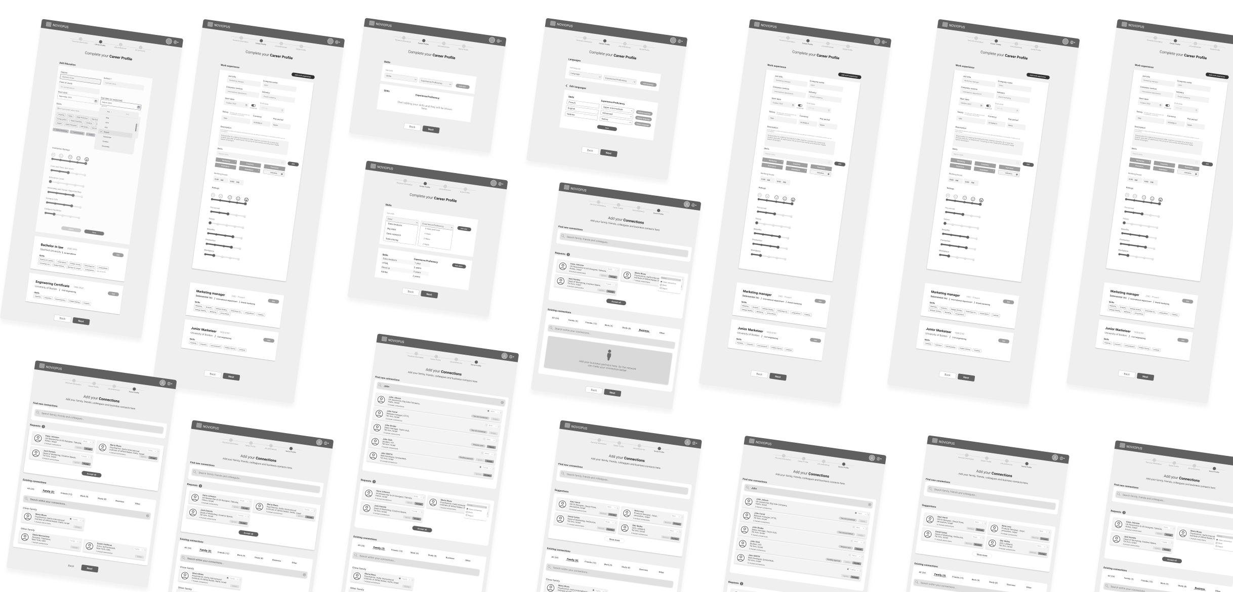 Noviopus onboarding wireframes