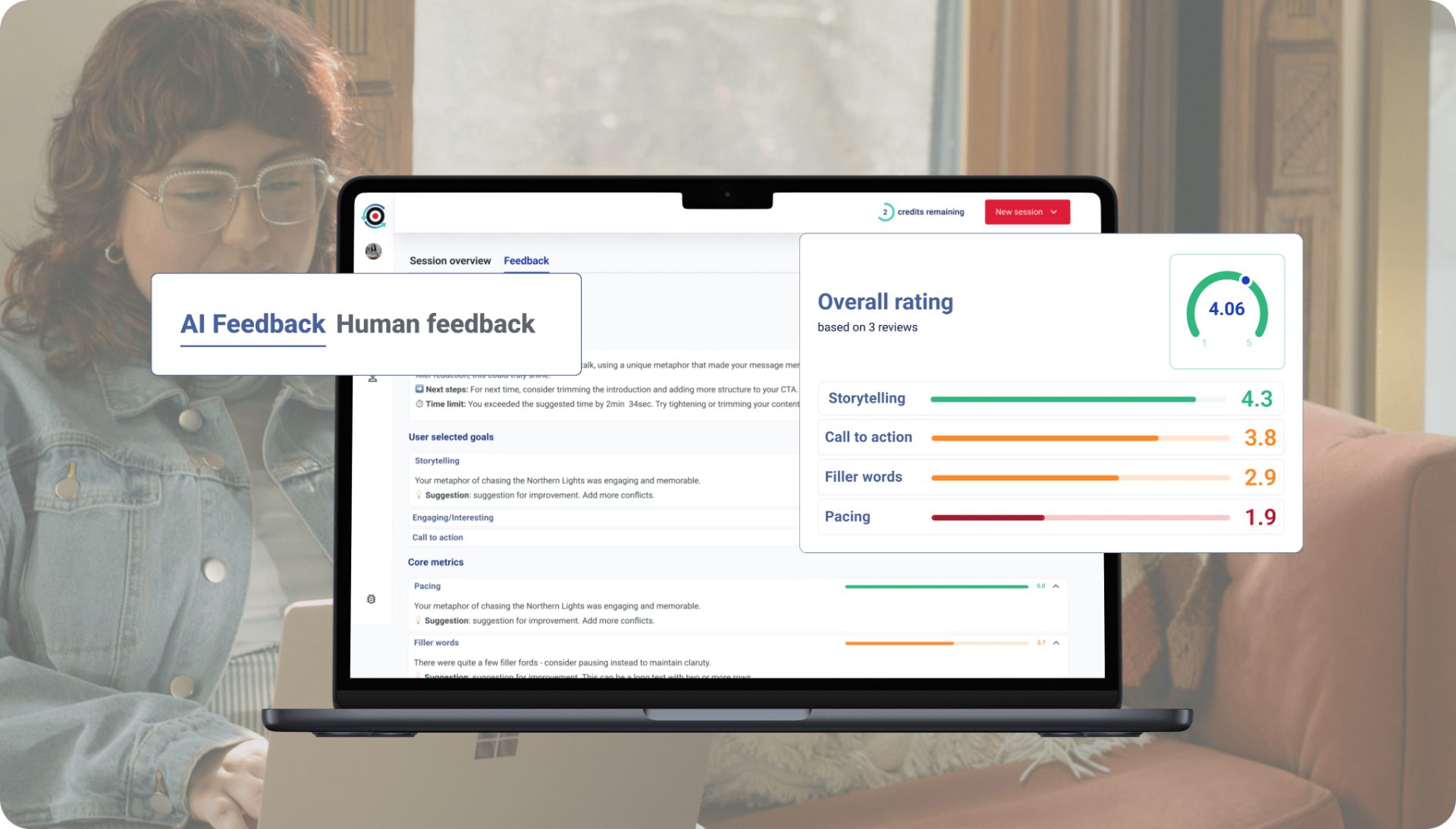 On-stage.ai AI and human feedback view
