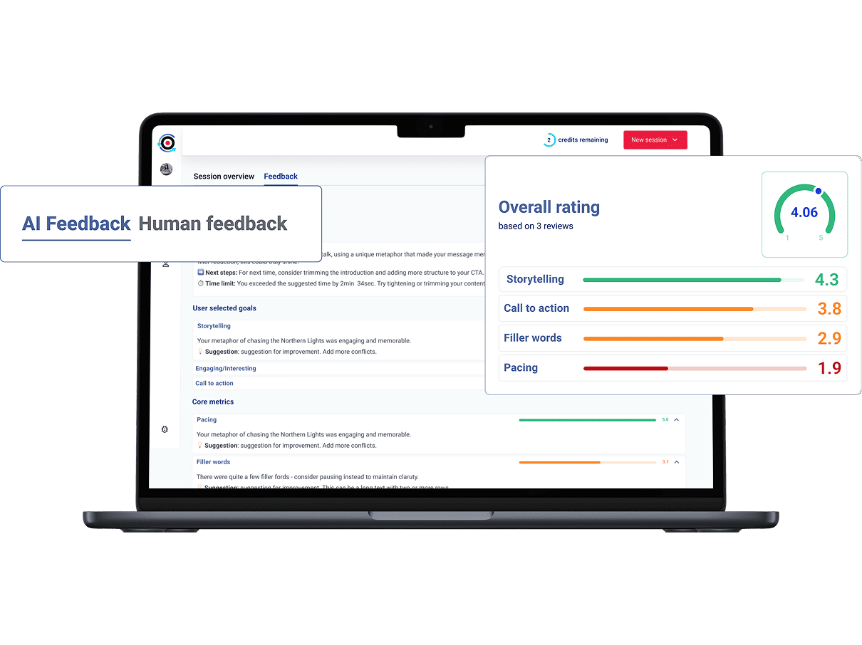 AI feedback dashboard shown on a laptop